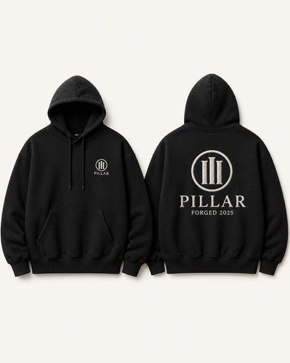 PILLAR Forged Hoodie in black, front and back