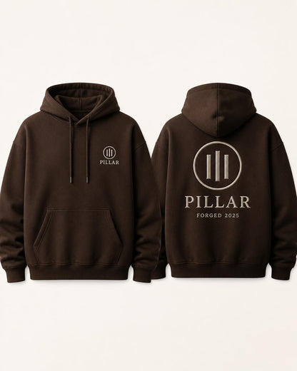 PILLAR Forged Hoodie in brown, front and back